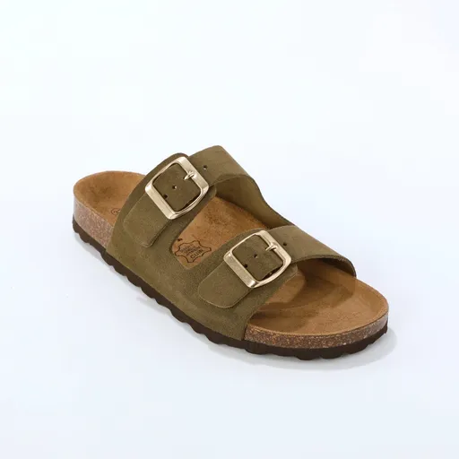 Kožené šľapkys korkovou podrážkou a otvorenou špičkou