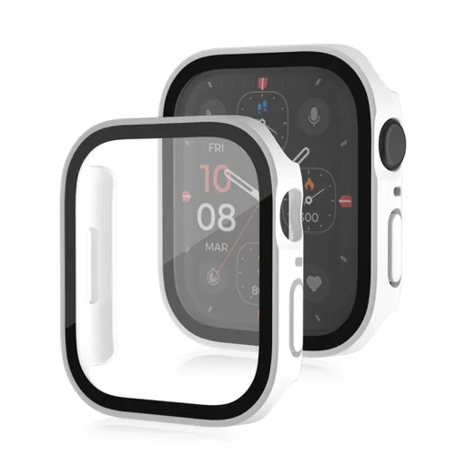 PC FULL COVER Plastový kryt so sklom pre Apple Watch SE / SE 2022 / SE 2023 / SE 2025 (44mm) biely