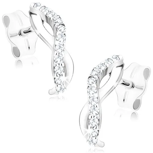 Zlaté náušnice 9K s prepletenými vlnkami a čírymi zirkónmi