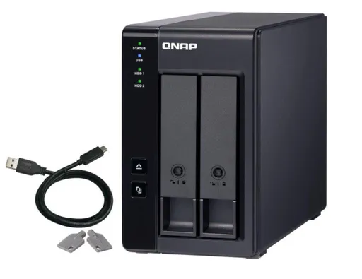 QNAP 2-bay 3.5" SATA HDD USB 3.1 Gen2 10Gbps type-C hardvér RAID externý enclosure.