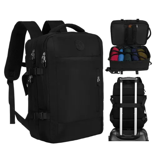 Čierny cestovný ruksak s USB portom a priehradkou na notebook 15,6" - Peterson