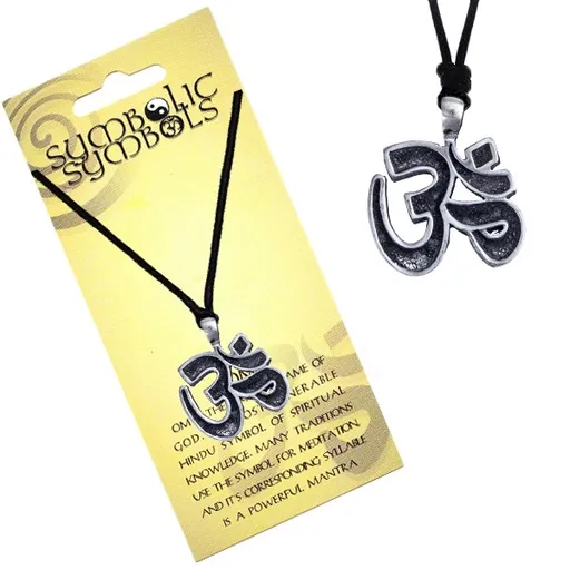 Šnúrkový náhrdelník - kovový prívesok, posvätná slabika Óm