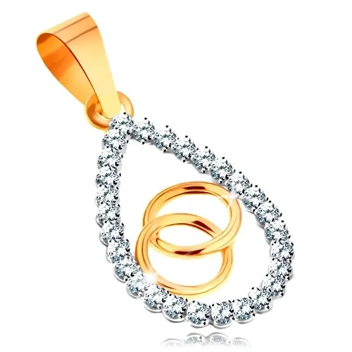 Zlatý prívesok 585 - číry zirkónový obrys veľkej kvapky, prepojené obruče