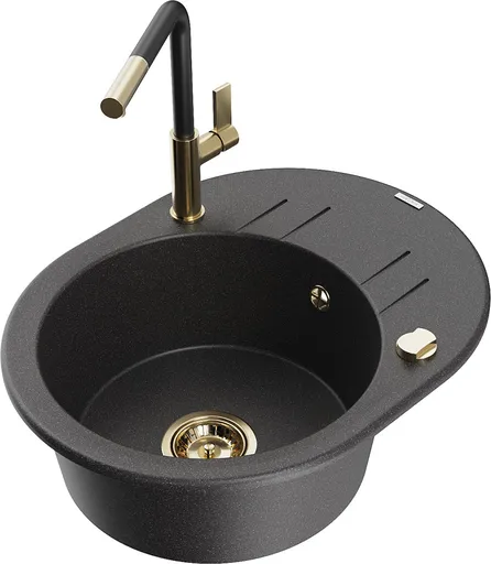 MEXEN/S MEXEN/S - Kevin granitový drez 1-miska s odkvapkávačom vrátane batérie Flora, čierna kropenatá 6517-76-670401-57-G