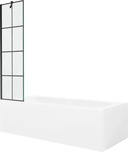 MEXEN/S - Vega obdĺžniková vaňa 180 x 80 cm s panelom + vaňová zástena 50, čierna vzor 550118080X9505007077