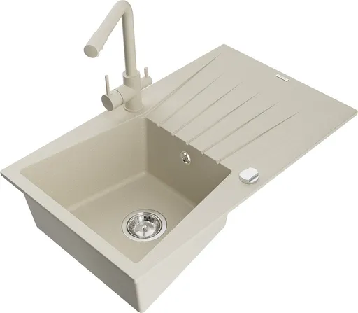 MEXEN/S MEXEN/S - Cesar granitový drez s odkvapkávačom vrátane batérie Duero, béžová 6514-69-671600-69