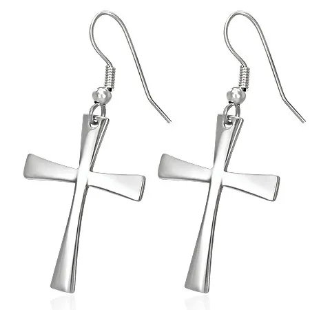 Náušnice z chirurgickej ocele s krížom, strieborná farba, háčiky