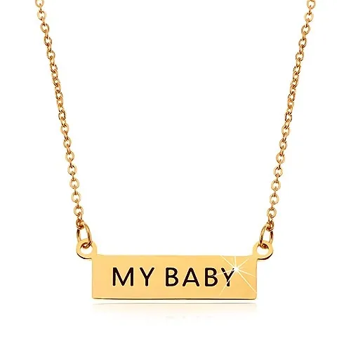 Oceľový náhrdelník, prívesok MY BABY na retiazke z oválnych očiek, zlatá farba