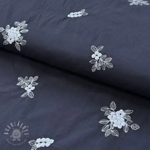 Bavlnená látka VOILE EMBROIDERY Flowers navy