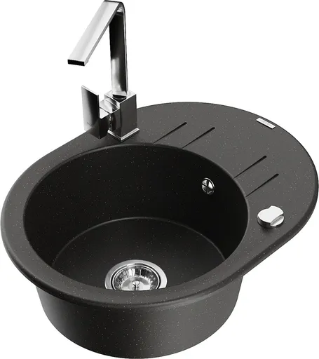 MEXEN/S MEXEN/S - Kevin granitový drez s odkvapkávačom vrátane batérie Rita, čierna/zlatá metalik 6517-75-670300-00