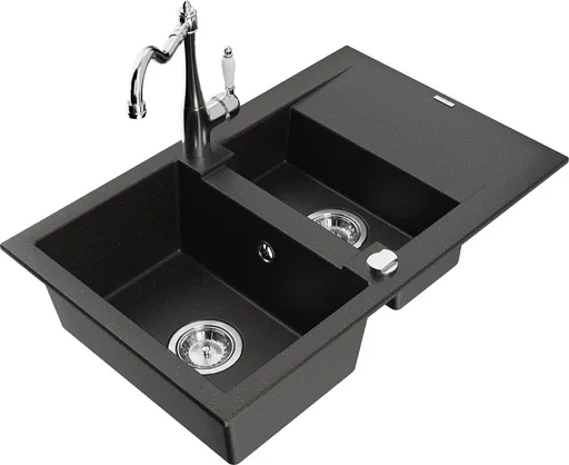 MEXEN/S MEXEN/S - Gaspar granitový drez 1.5 s odkvapkávačom vrátane batérie Carla, čierna/zlatá metalik 6507-75-670700-00