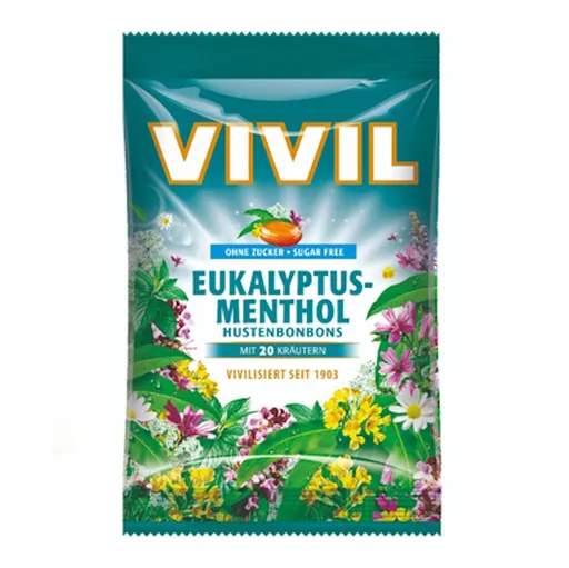 VIVIL Eukalyptus a mentol + 20 druhov bylín drops bez cukru 120 g