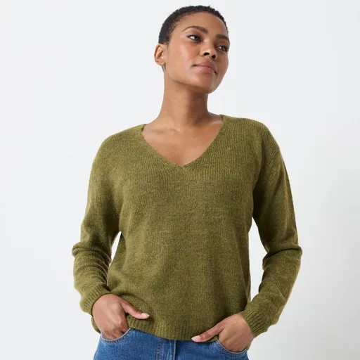 Pulóver s výstrihom do V zo zmes vlny a mohéru