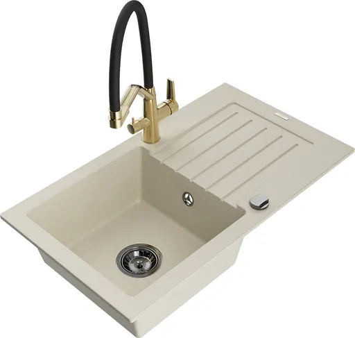 MEXEN/S MEXEN/S - Pablo granitový drez s odkvapkávačom vrátane batérie Duo, béžová 6510-69-671701-57-B