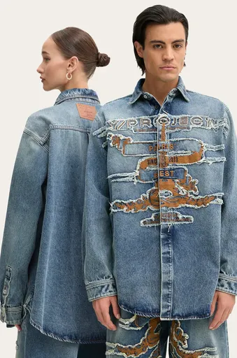 Rifľová košeľa Y/Project EVERGREEN PARIS' BEST PATCH DENIM SHIRT