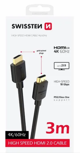 SWISSTEN KÁBEL HDMI NA HDMI 4K 60Hz 3,0 M PVC