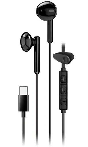 Genius HS-M366 Headset, drôtový, do uší, mikrofón, ovládanie hlasitosti, 360 ° rotačný klip, USB-C, čierny