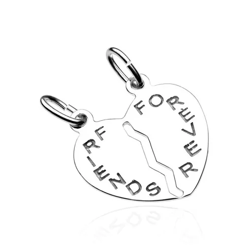 Dvojprívesok zo striebra 925 - prelomené srdce s nápisom FRIENDS FOREVER