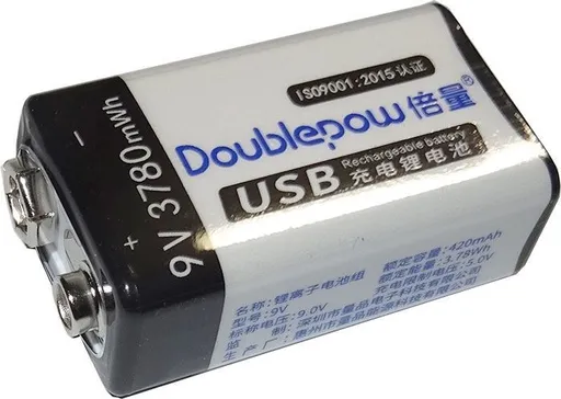 Nabíjateľná Li-Ion 9V 420mAh batéria 6F22, Doublepow, napájanie USB-C