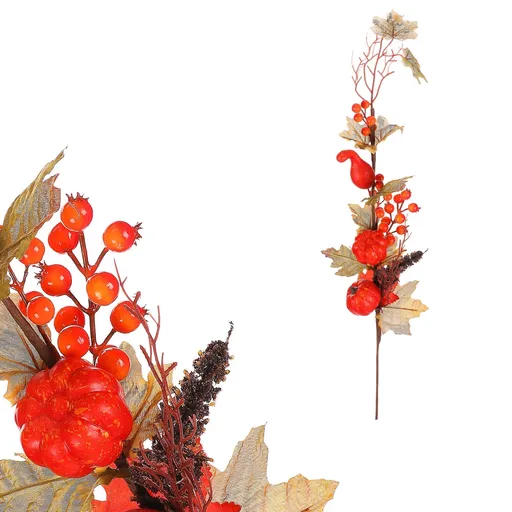 Jesenná umelá vetvička - červené tekvice a bobule, 73 cm