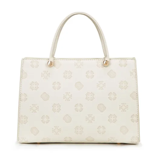 Puzdro z ekokože na kabelku s reliéfnym podpisom malé krémové 101-4Y-P03-0