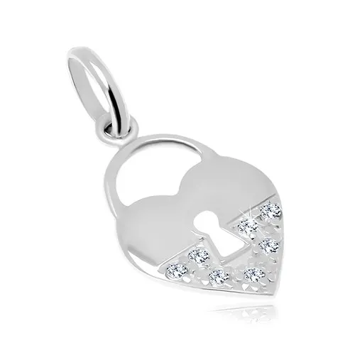 Strieborný prívesok 925, srdcová zámka - hladká a zirkónová polovica