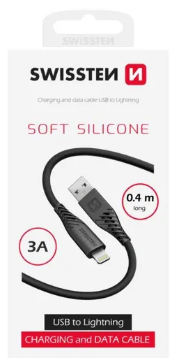 SWISSTEN DÁTOVÝ KÁBEL SOFT SILICONE USB-A / LIGHTNING 0,4 M ČIERNY