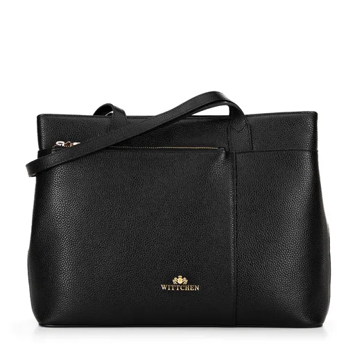 Dámska shopperka z kože s hrubozrnnou textúrou čierna 29-4E-628-G1