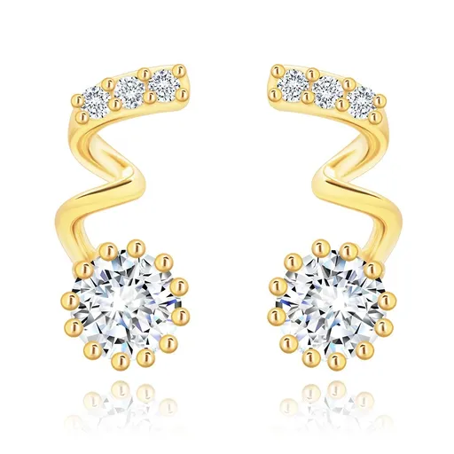 Zlaté náušnice 14K v tvare špirály s čírymi zirkónmi