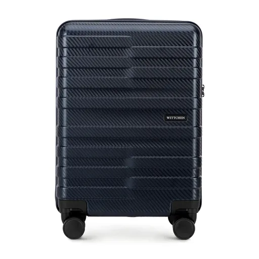 Kabínový kufor z polykarbonátu s vodorovnými pruhmi, námornícka modrá, 56-3P-581-90