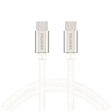 Swissten textilný dátový kábel USB-C/USB-C 2 m strieborný (71528202)