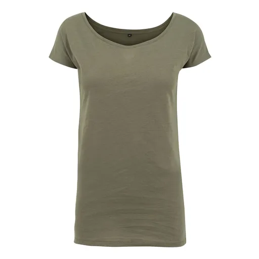 Build Your Brand Dámske tričko s lodičkovým výstrihom - Olivová | L
