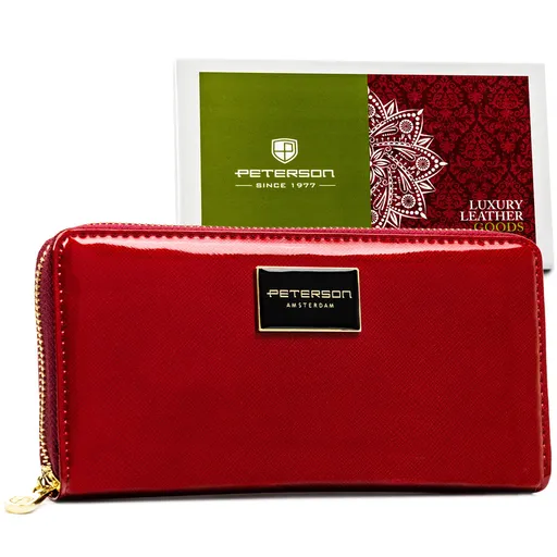 Dámska červená kožená peňaženka na zips – veľká, elegantná s RFID ochranou Peterson