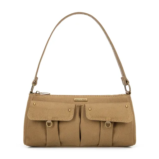 Dámska ramenná kabelka s vreckami khaki 100-4Y-439-Z