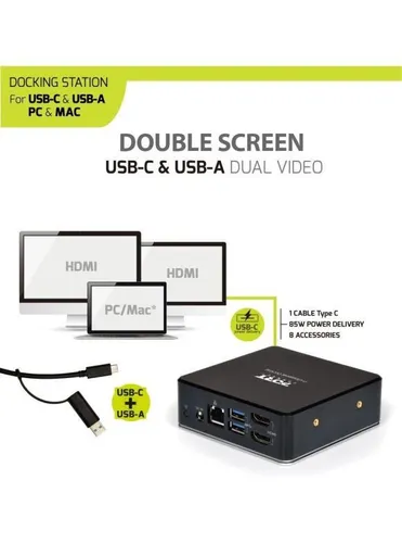 PORT dokovacia stanica 8v1 USB-C, USB-A, dual video, HDMI, Ethernet, audio, USB 3.0