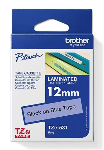 Brother originál páska do tlačiarne štítkov, Brother, TZE-531, černý tlač / modrý podklad, laminovaná, 8m, 12mm