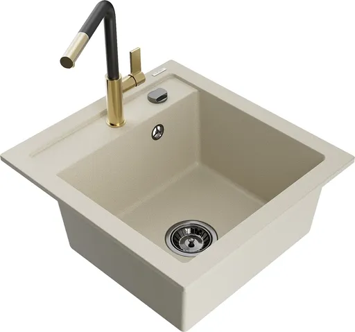 MEXEN/S MEXEN/S - Vito granitový drez 1-miska vrátane batérie Flora, béžová 6503-69-670401-57-B