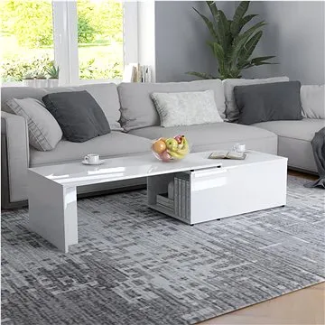 Konferenčný stolík biely vysoký lesk 150 × 50 × 35 cm drevotrieska (801343)