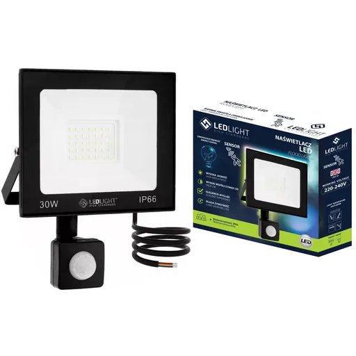 Halogénová LED lampa s pohybovým senzorom IP66 30W, studená biela