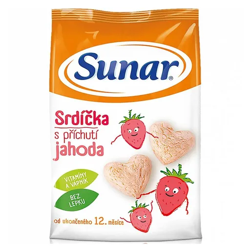SUNAR Detské chrumky jahodové srdiečka 12m+ 50 g