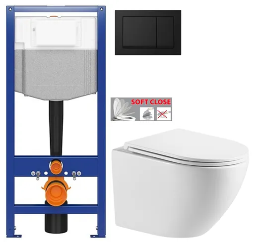 CERSANIT predstenový inštalačný systém s čiernym tlačidlom K97-0574 + WC INVENA LIMNOS WITH SOFT  se sedlem RIMLESS K97-526 0574 LI1