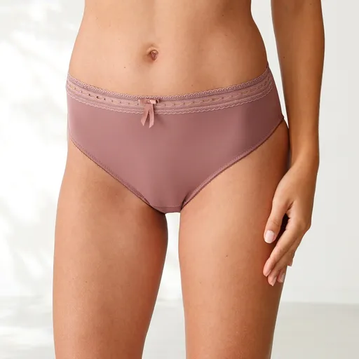 Súprava 3 midi nohavičiek s vysokým pásom z mikrovlákna so strečovou čipkou v páse