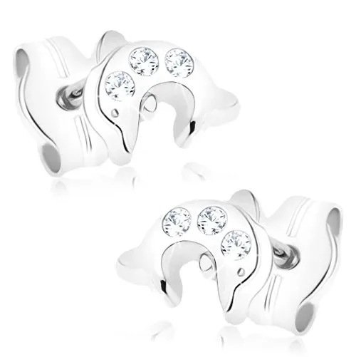 Zlaté náušnice 9K delfíny s čírymi zirkónmi