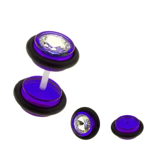 Falošný plug do ucha UV - farebné kolieska, zirkón - Farba piercing: Svetlo Modrá