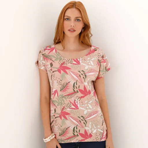 Tričko s potlačou a gombíkovou légou na pleci