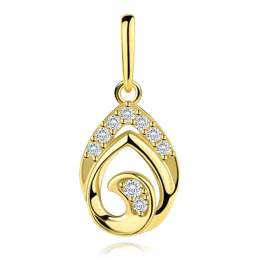 Prívesok zo žltého 9K zlata, dvojitá slza s vlnkou a zirkónmi