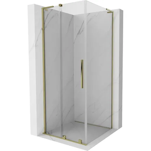 MEXEN/S - Velar L sprchovací kút, posuvné dvere 90 x 90, transparent, zlato 871-090-090-03-50