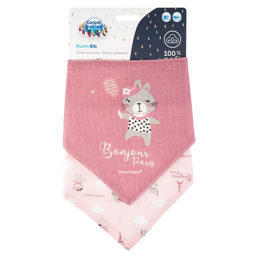 CANPOL BABIES Mušelínový slintáčik Bonjour Paris ružový 2 ks