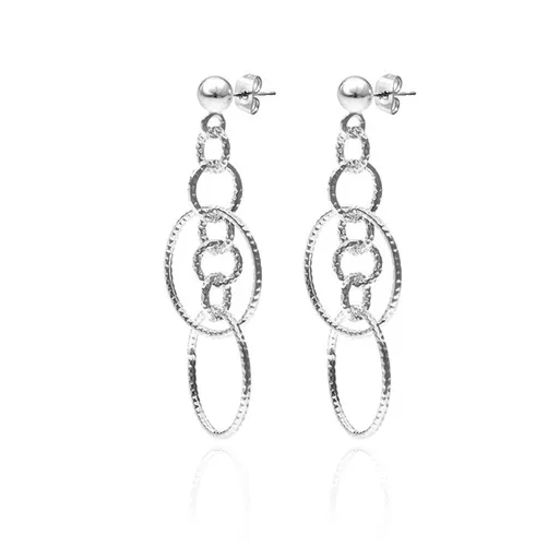 Strieborné puzetové náušnice 925 - veľké a malé kruhy s vrúbkami