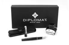 Diplomat D40202085 Excellence A2 Black Lacquer CT sada plniace pero, atrament a kožené púzdro